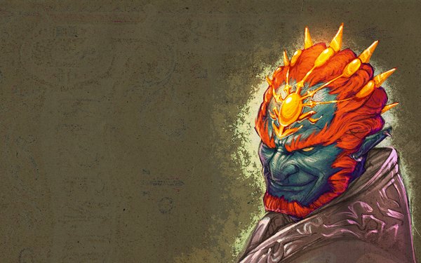 Anime picture 1280x800 with the legend of zelda nintendo ganondorf wide image red hair pointy ears grin blue skin boy hair ornament earrings jewelry beard