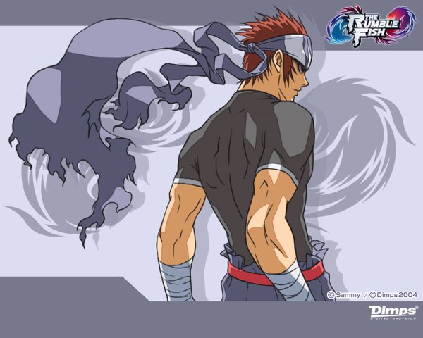 Anime picture 1280x1024 with the rumble fish (game) zen (the rumble fish) single short hair red eyes red hair muscle boy hairband bandage (bandages)