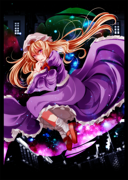 Anime picture 1000x1400 with touhou yakumo yukari s-syogo single long hair tall image looking at viewer blonde hair pink eyes tears girl dress socks white socks