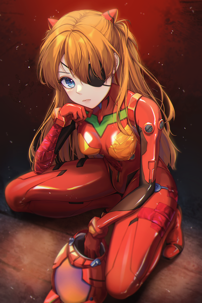 Anime picture 4000x6000 with neon genesis evangelion rebuild of evangelion evangelion: 3.0 you can (not) redo gainax soryu asuka langley shikinami asuka langley kongsi single long hair tall image looking at viewer blush fringe highres breasts blue eyes absurdres full body bent knee (knees) head tilt