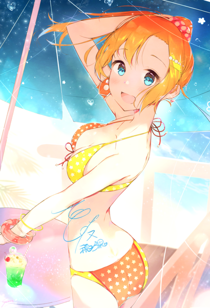 Anime picture 2760x4032 with love live! school idol project sunrise (studio) love live! kousaka honoka shouma (1026syoma) single tall image looking at viewer blush fringe highres short hair breasts open mouth blue eyes light erotic hair between eyes large breasts bare shoulders signed