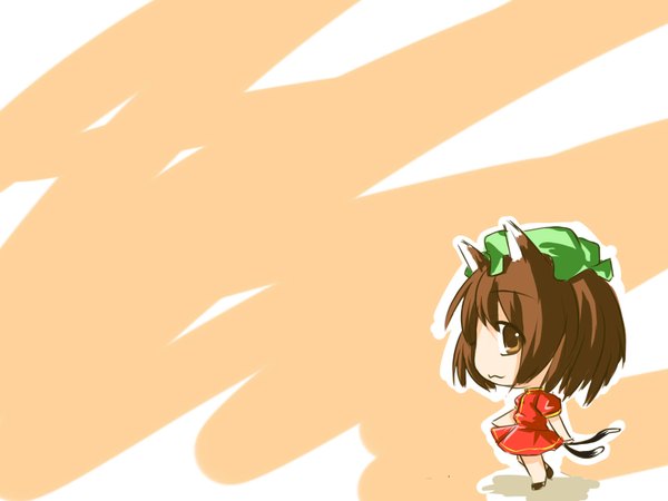 Anime picture 1600x1200 with touhou chen highres smile animal ears tail cat ears cat tail chibi :3 girl hat bc