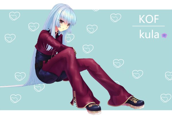 Anime picture 4960x3507 with the king of fighters snk kula diamond sonikey0 0 single blush highres sitting brown eyes blue hair absurdres full body very long hair girl shoes