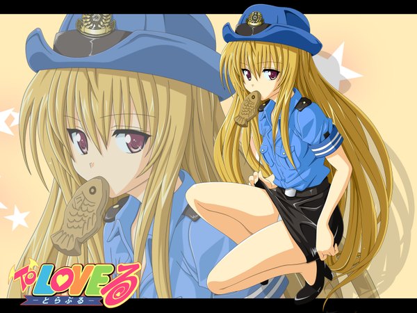 Anime picture 1600x1200 with toloveru toloveru darkness xebec konjiki no yami toshi5765 light erotic wallpaper uniform underwear panties police uniform