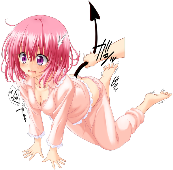 Anime picture 4871x4785 with toloveru xebec momo velia deviluke blush highres short hair open mouth purple eyes pink hair absurdres tail transparent background girl pajamas