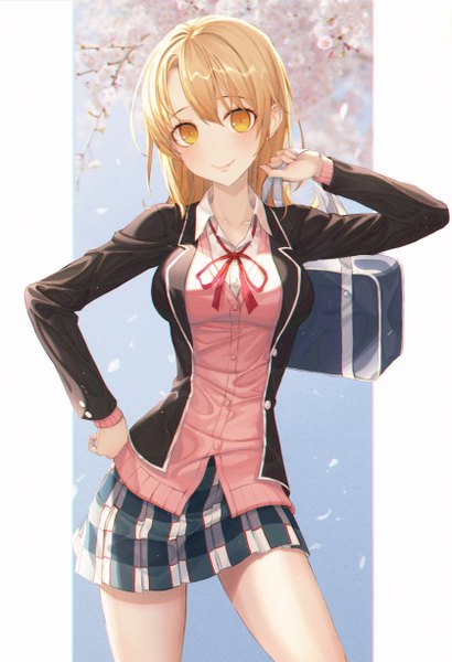 Anime picture 3346x4900 with yahari ore no seishun love comedy wa machigatteiru. brains base (studio) isshiki iroha eichi (skskdi12z) single tall image looking at viewer blush fringe highres short hair breasts smile hair between eyes standing holding absurdres long sleeves pleated skirt blurry