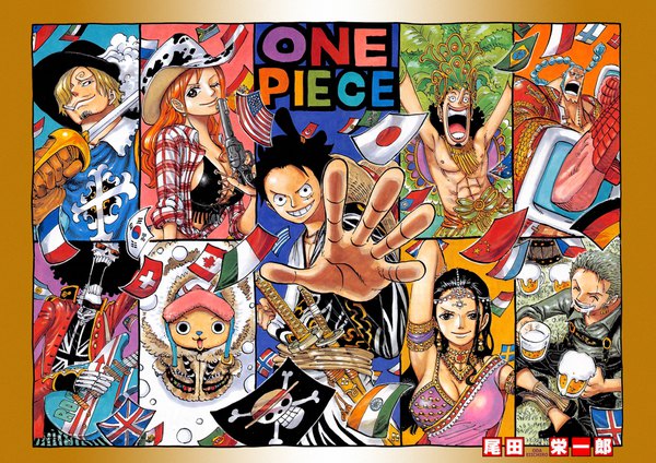 Anime picture 1838x1300 with one piece toei animation nami (one piece) monkey d. luffy nico robin roronoa zoro sanji tony tony chopper usopp franky brook (one piece) oda eiichirou long hair looking at viewer fringe highres short hair breasts open mouth black hair
