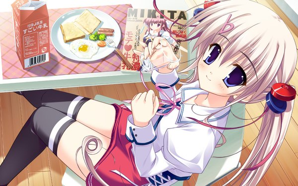 Anime picture 1024x640 with marginal skip misagiri kanade wide image twintails food magazine