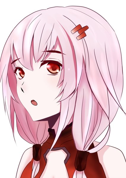 Anime picture 2480x3507 with guilty crown production i.g yuzuriha inori yusa hina single long hair tall image highres open mouth simple background red eyes white background pink hair upper body close-up girl hair ornament hairclip