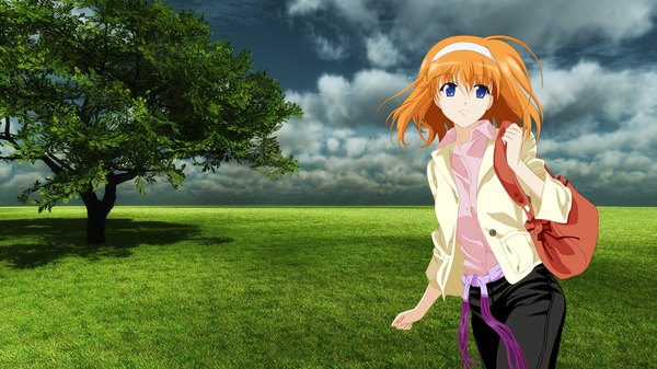 Anime picture 1920x1080 with shuffle! fuyou kaede single highres short hair blue eyes wide image orange hair photo background girl hairband