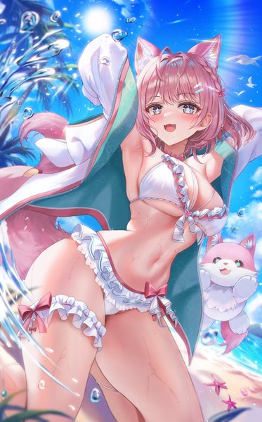 Anime-Bild 3734x6000 mit virtual youtuber hololive hakui koyori kokoro (hakui koyori) hakui koyori (3rd costume) starlip single tall image looking at viewer blush fringe highres short hair breasts open mouth blue eyes light erotic smile large breasts animal ears