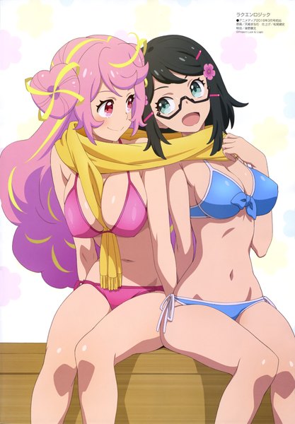 Anime picture 2843x4086 with luck and logic animedia venus (luck and logic) yurine tamaki amasaki manamu long hair tall image fringe highres short hair breasts light erotic black hair multiple girls pink hair absurdres pink eyes scan official art groin