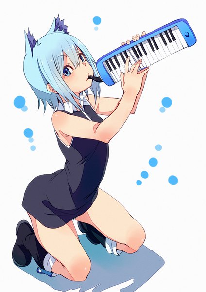 Anime picture 827x1169 with yozakura quartet nanami ao fu-ta single tall image looking at viewer blush fringe short hair blue eyes simple background hair between eyes white background animal ears payot full body cat ears aqua hair shadow sleeveless