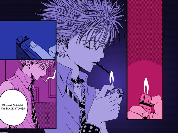 Anime picture 1600x1200 with nana madhouse okazaki shin'ichi multiview smoking boy cigarette lighter tagme