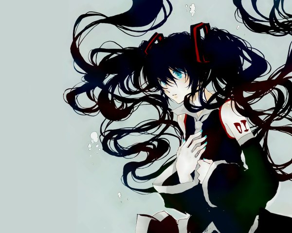 Anime picture 1280x1024 with vocaloid hatsune miku blue eyes black hair grey background girl nekonomimiko