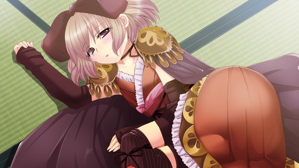 Anime picture 1280x720 with sengoku hime short hair brown hair wide image purple eyes game cg girl