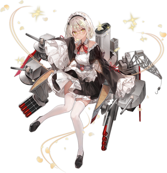 Anime picture 1978x2048 with azur lane enterprise (hms) (azur lane) dsmile single tall image looking at viewer fringe highres short hair hair between eyes yellow eyes full body white hair long sleeves official art sparkle maid transparent background girl thighhighs