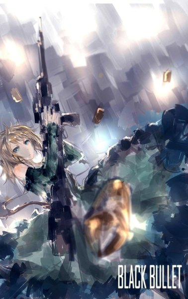 Anime picture 1080x1710 with black bullet kinema citrus tina sprout mi bait single tall image looking at viewer fringe short hair blue eyes blonde hair holding girl weapon gun x hair ornament sniper rifle bullet