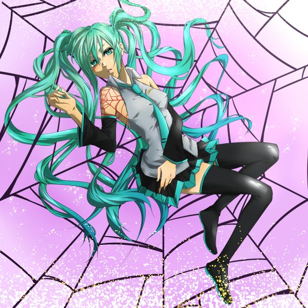 Anime picture 1200x1200 with vocaloid hatsune miku green eyes very long hair green hair girl