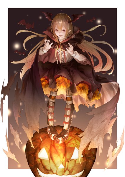 Anime picture 2480x3508 with shingeki no bahamut granblue fantasy vampy miya-ki (miya key) single long hair tall image looking at viewer fringe highres open mouth blonde hair smile hair between eyes red eyes standing full body long sleeves :d pointy ears