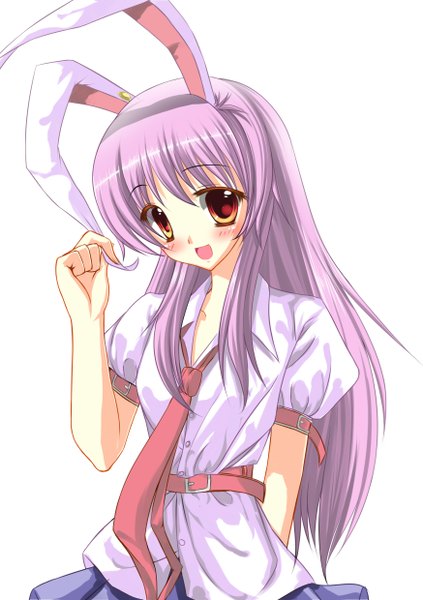 Anime picture 1748x2480 with touhou reisen udongein inaba caidychen single long hair tall image blush highres open mouth smile red eyes pink hair bunny ears bunny girl girl uniform school uniform necktie