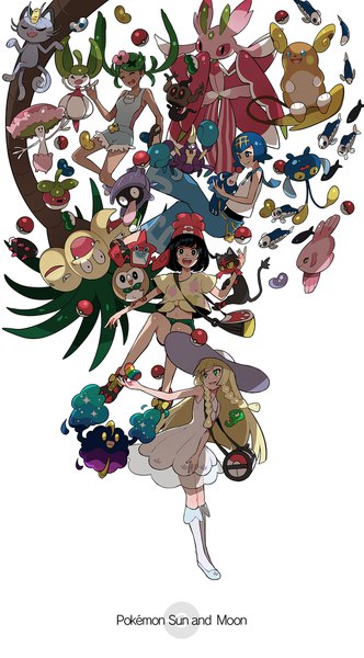 Anime picture 1107x2000 with pokemon pokemon sm nintendo lillie (pokemon) selene (pokemon) rotom rowlet cosmog mallow (pokemon) litten lana (pokemon) popplio shellder pyukumuku alomomola chinchou phantump bounsweet steenee wishiwashi