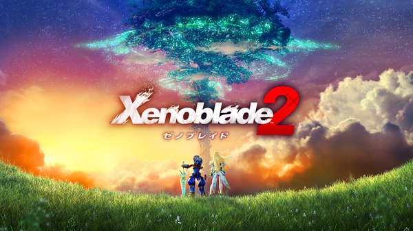 Anime picture 1920x1080 with xenoblade xenoblade 2 xenoblade chronicles x nintendo mythra (xenoblade) rex (xenoblade 2) long hair highres short hair black hair blonde hair wide image standing holding sky cloud (clouds) outdoors wind from behind wallpaper