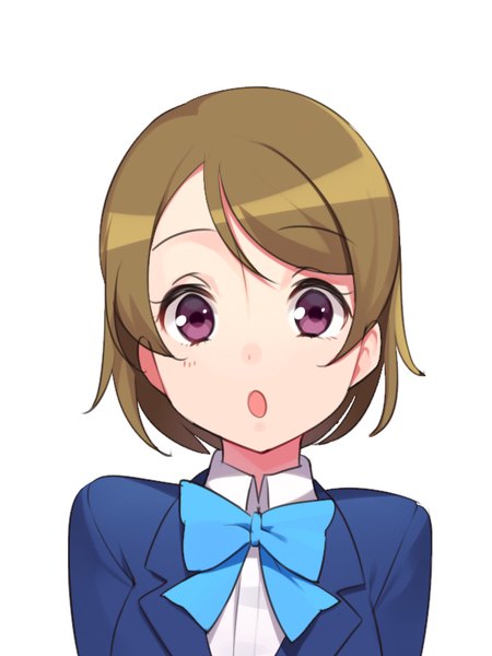 イラスト 600x800 と ラブライブ! サンライズ love live! 小泉花陽 かも 仮面 ソロ 長身像 カメラ目線 短い髪 開いた口 simple background 茶色の髪 白背景 紫目 :o portrait 女の子 制服 学生服