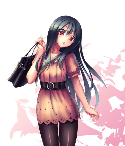 Anime picture 1200x1400 with original hyui cf2 single long hair tall image blush black hair red eyes girl dress bag