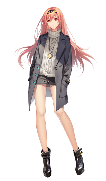 Anime picture 875x1500 with sangai senki tidsean single long hair tall image fringe hair between eyes red eyes pink hair full body transparent background hands in pockets casual fashion girl skirt miniskirt earrings boots pendant