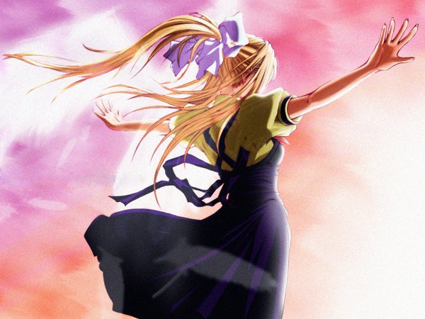 Anime picture 1280x960 with air key (studio) kamio misuzu spread arms pink background girl wings