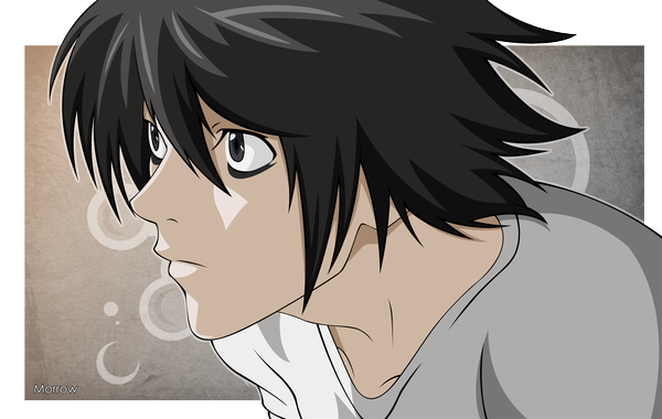 Anime picture 2000x1267 with death note madhouse l (death note) morrow single highres short hair black hair black eyes border face vector boy
