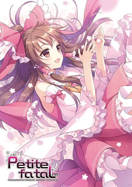 Anime picture 720x1016 with touhou hakurei reimu an2a single long hair tall image looking at viewer blush open mouth brown hair brown eyes girl dress flower (flowers) bow hair bow detached sleeves frills