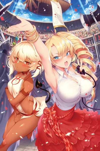 Anime picture 1224x1847 with tanaka the wizard rocoroco doris mdastarou long hair tall image looking at viewer blush fringe short hair breasts open mouth blue eyes light erotic blonde hair hair between eyes red eyes large breasts standing bare shoulders