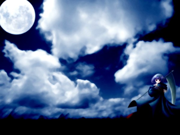 Anime picture 1280x960 with dark background moon scythe tagme