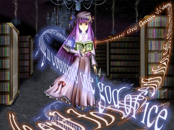 Anime picture 1200x900 with touhou patchouli knowledge long hair girl ribbon (ribbons) hat book (books)