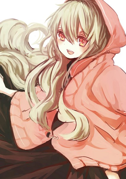Anime picture 708x1000 with kagerou project shaft (studio) mary (kagerou project) nonoharak single long hair tall image blush open mouth simple background red eyes white background looking away green hair girl hood