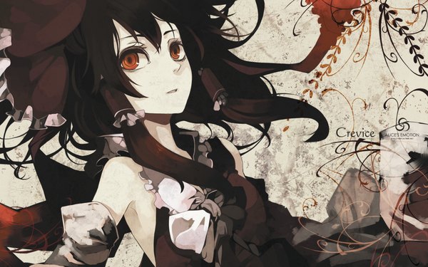 Anime picture 1920x1200 with touhou hakurei reimu riku (wana) redalice single long hair looking at viewer highres black hair wide image brown eyes signed wallpaper girl bow hair bow detached sleeves hair tubes