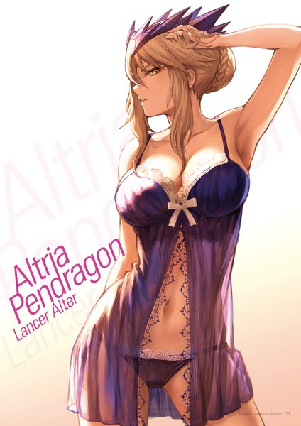 Anime picture 1241x1754 with fate (series) fate/grand order artoria pendragon (all) artoria pendragon (lancer alter) mashuu (neko no oyashiro) single tall image looking at viewer fringe short hair breasts light erotic blonde hair hair between eyes large breasts standing yellow eyes payot cleavage braid (braids)