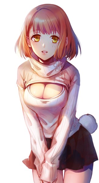 Anime picture 800x1477 with uta no prince-sama a-1 pictures nanami haruka (uta no prince-sama) stells single tall image looking at viewer blush fringe short hair breasts open mouth light erotic simple background large breasts white background yellow eyes cleavage tail animal tail