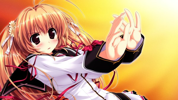 Anime picture 1280x720 with kamikaze explorer! himekawa fuuka oshiki hitoshi long hair blush red eyes wide image game cg orange hair girl serafuku