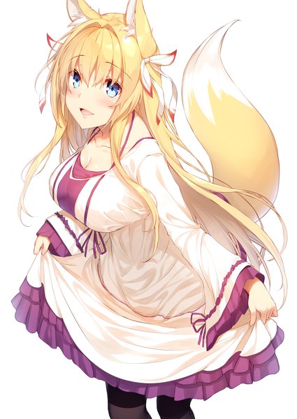 Anime picture 2507x3541 with original konoha (nozomi tsubame) yappen single long hair tall image looking at viewer blush fringe highres breasts open mouth blue eyes blonde hair simple background smile hair between eyes large breasts white background animal ears