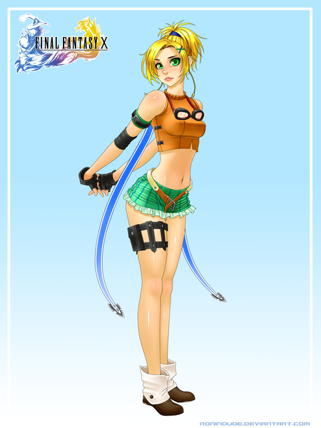 Anime picture 3000x4000 with final fantasy final fantasy x square enix rikku ronin dude (ray cornwell) single tall image looking at viewer blush highres short hair blonde hair green eyes girl gloves navel hair ornament shorts belt hairclip