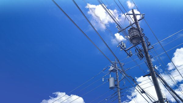 Anime picture 1280x720 with grisaia no kajitsu wide image game cg sky cloud (clouds) no people wire (wires) power lines