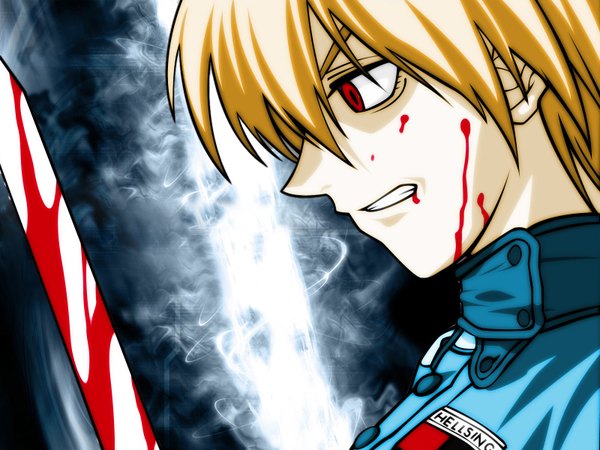 Anime picture 1600x1200 with hellsing seras victoria short hair red eyes girl