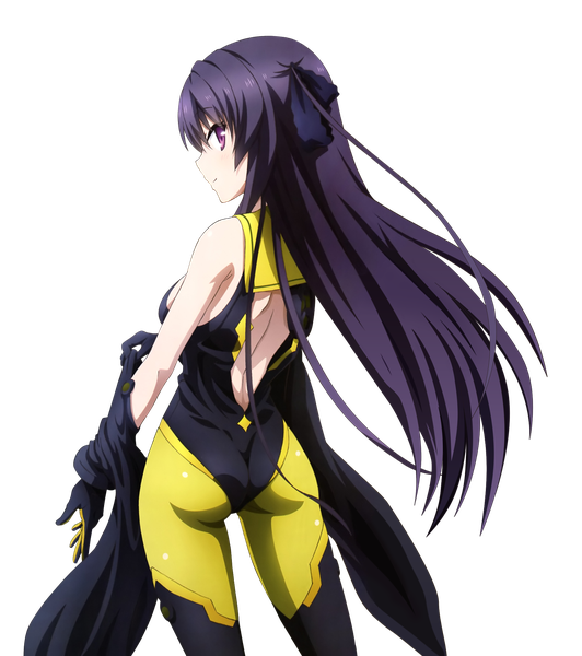 Anime picture 1420x1600 with ao no kanata no four rhythm sprite (company) tobisawa misaki koikawa shinpei single long hair tall image looking at viewer light erotic smile standing purple eyes purple hair ass profile from behind back transparent background bare back rendered