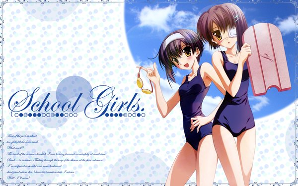 Anime picture 1920x1200 with ef shaft (studio) shindou kei shindou chihiro highres wide image swimsuit one-piece swimsuit school swimsuit