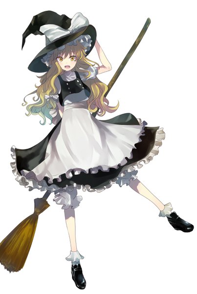 Anime picture 1950x2900 with touhou kirisame marisa kayanogura single long hair tall image looking at viewer fringe highres simple background blonde hair white background yellow eyes full body puffy sleeves wavy hair girl skirt bow hat