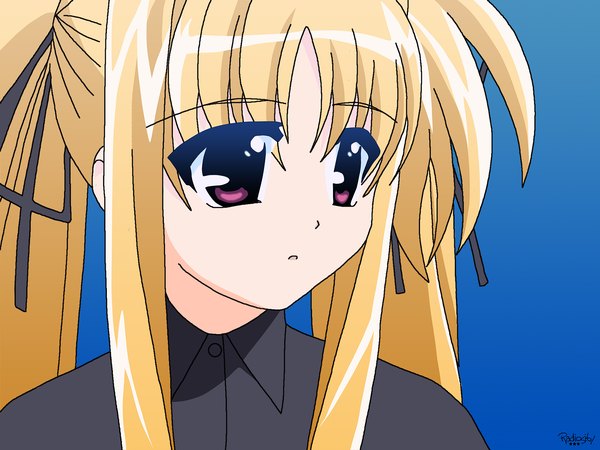 Anime picture 1600x1200 with mahou shoujo lyrical nanoha fate testarossa long hair blonde hair looking away braid (braids) pink eyes twin braids close-up vector girl