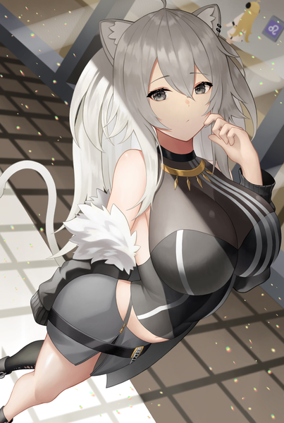 Anime picture 2668x3976 with virtual youtuber hololive shishiro botan shishiro botan (1st costume) roina single long hair tall image looking at viewer fringe highres breasts light erotic hair between eyes large breasts standing animal ears ahoge indoors tail
